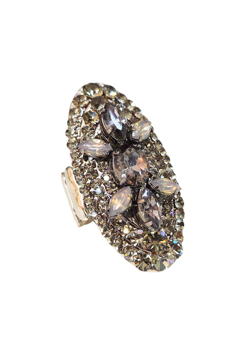 Anel Renata: Oval com Pedras Cinzas Banhado no Grafite | Look de Festa