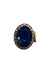 Anel Helena oval de pedra azul com black diamond banhado no ouro velho