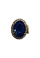 Anel Helena oval de pedra azul com black diamond banhado no ouro velho