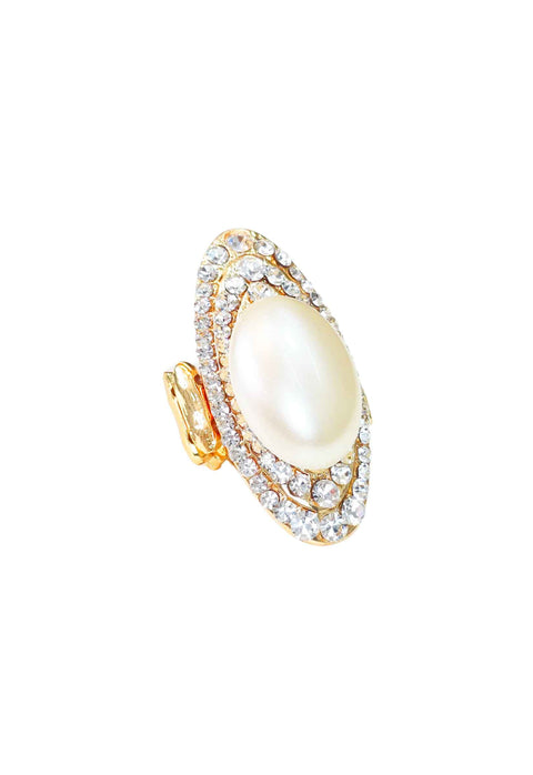 Anel Kalaf de strass cristal e pérola banhado no dourado