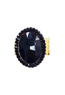 Anel Doha Black oval com pedras pretas banhado no dourado