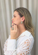Anel Aurélia oval com pedra Opal e Black Diamond