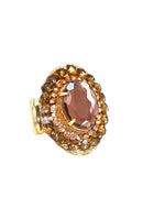 Anel Vicentina: Moda Festa com Pedras Peach e Marrom no Dourado | Design Exclusivo Sahara