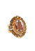 Anel Vicentina: Moda Festa com Pedras Peach e Marrom no Dourado | Design Exclusivo Sahara