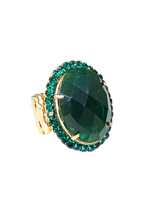 Anel Oval Verde Esmeralda Dourado Ajustável | Anel Greta