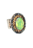 Anel Isaura: Elegante Oval com Pedras Menta e Marrom no Prata | Design By Sahara Acessórios