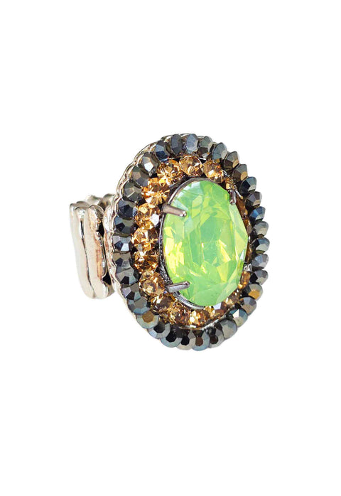 Anel Isaura: Elegante Oval com Pedras Menta e Marrom no Prata | Design By Sahara Acessórios