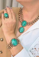 Anel Beatriz Oval com Pedras Verde Água e Cinza Ouro Velho | Sahara Acessórios