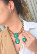 Anel Beatriz Oval com Pedras Verde Água e Cinza Ouro Velho | Sahara Acessórios