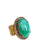 Anel Beatriz Oval com Pedras Verde Água e Cinza Ouro Velho | Sahara Acessórios