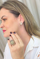 Anel Sineide oval com pedras pessego banhado no vintage