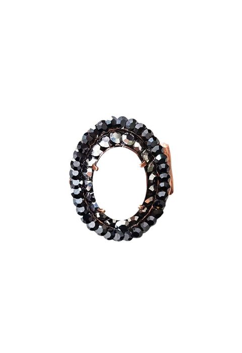 Anel Naomi oval com pedra branca e strass hematite banhado no vintage