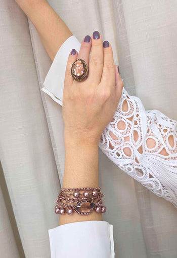 Anel Zuleide: Elegante Oval com Pedras Marrons no Vintage | Tendência da Estação