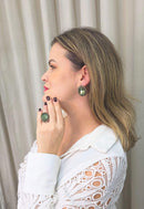 Anel Gonzalez oval de pedras verde e black diamond banhado no vintage