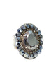 Anel Odila oval com pedras hematite banhado no prata