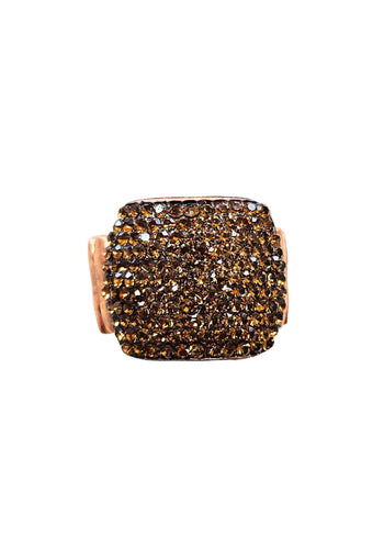 Anel Estela retangular com pedras smoked banhado no vintage