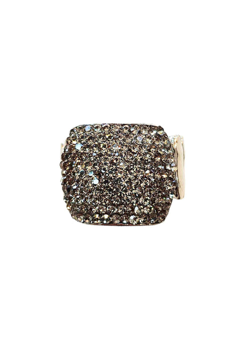 Anel Estela retangular com pedras black diamond banhado no prata