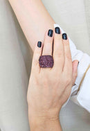 Anel Estela retangular com pedras ametista banhado no vintage