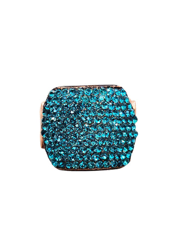 Anel Estela retangular com pedras blue zircon banhado no vintage