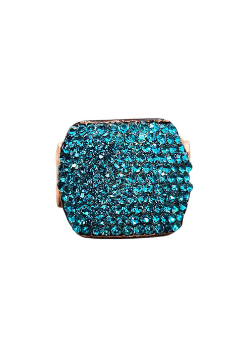 Anel Estela retangular com pedras blue zircon banhado no vintage