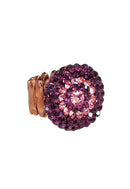 Anel Redondo Premier com Pedras Ametista e Rosa Vintage Ajustável - Bijuteria Fina