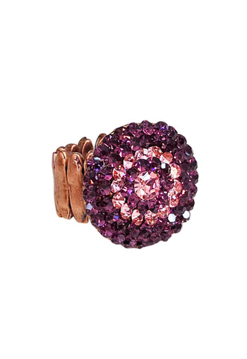 Anel Redondo Premier com Pedras Ametista e Rosa Vintage Ajustável - Bijuteria Fina