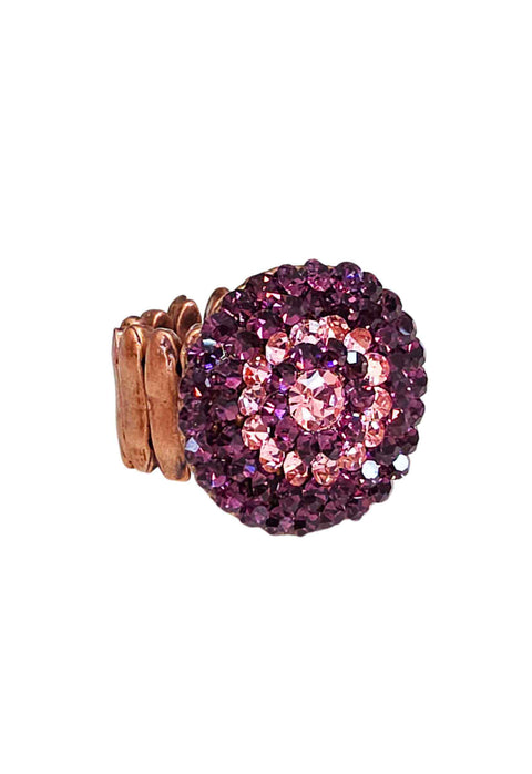 Anel Redondo Premier com Pedras Ametista e Rosa Vintage Ajustável - Bijuteria Fina