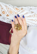 Anel Pilar dourado com pedras