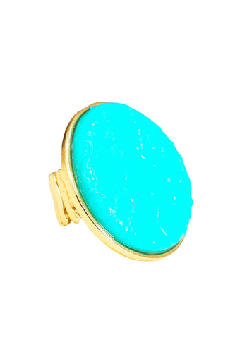 Maxi Anel Marlene: Metal Redondo Esmaltado Azul Turquesa no Dourado | By Sahara Acessórios
