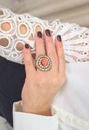 Anel Rania oval de pedra rose e strass pêssego banhado no vintage