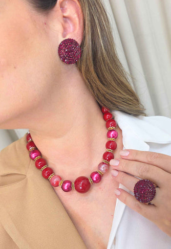 Anel Duna: Com Pedras Vermelhas Banhado no Vintage | Look Ousado e Atemporal