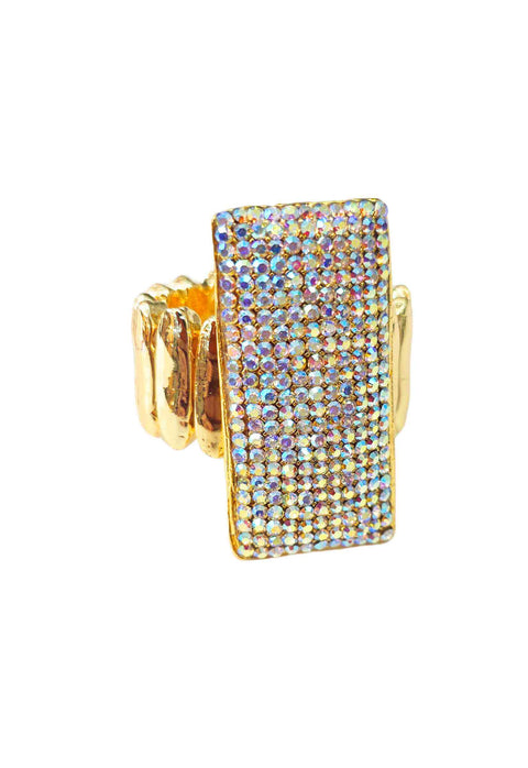 Anel Rebeca: Retangular Elegante com Pedras Boreal no Dourado | Charme e Elegância