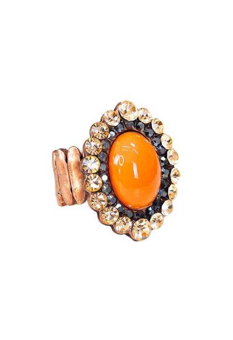 Anel Fascinação: Elegante Oval com Pedras Hematite e Laranja no Vintage | Acessório de Luxo