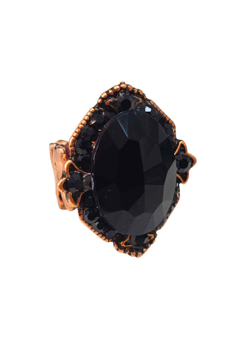 Anel Vanusa: Oval Elegante com Pedras Pretas no Vintage | Brilho na Medida