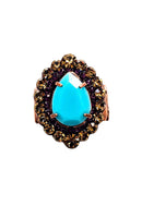 Anel Madeline com pedras azul marrom e ametista banhado no vintage