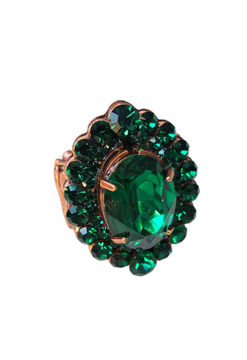 Anel Ariel: Elegante Oval com Pedras Verde Esmeralda no Vintage | Peça Exclusiva