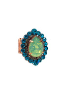 Anel Izaura oval com strass e gota verde banhado no vintage