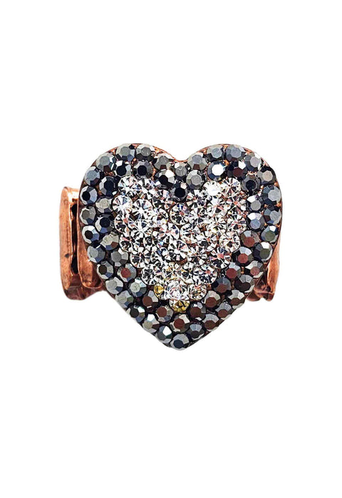 Anel Grazi de coração com strass hematite e cristal banhado no vintage