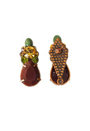 Brinco Miragem de pedras verdes e marrons banhado no vintage