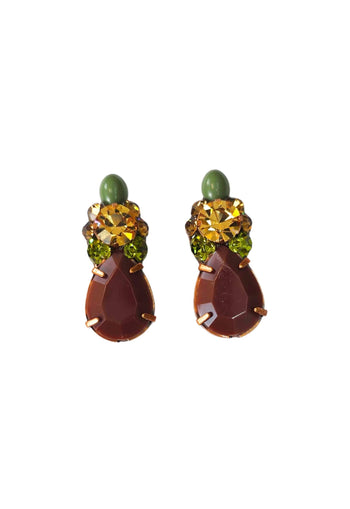 Brinco Miragem de pedras verdes e marrons banhado no vintage