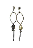 Maxi brinco Suelen de franjas com strass black diamond e hematite banhado no grafite