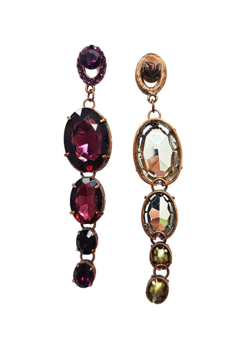 Brinco Natalie Glam comprido com pedras ametista banhado no vintage