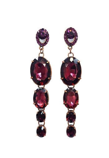 Brinco Natalie Glam comprido com pedras ametista banhado no vintage