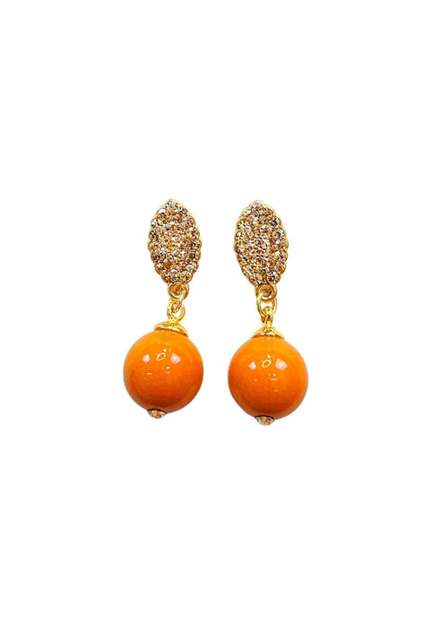 Brinco Paraíso Tropical de pedras corais banhado no dourado