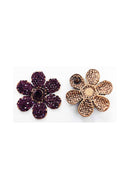 Brinco Avelina de flor com strass ametista banhado no vintage