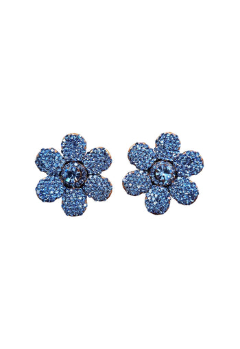 Brinco Avelina jeans de flor com strass azuis banhado no vintage