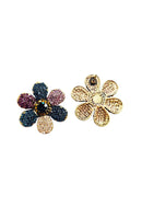 Brinco Liz colors com pingente de flor colorida banhado no ouro velho