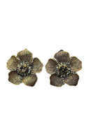 Brinco Petra de flor com pedras black diamond e banhado no ouro velho