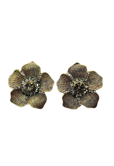 Brinco Petra de flor com pedras black diamond e banhado no ouro velho