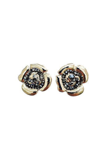 Brinco Aletéia de flor prata com strass hematite